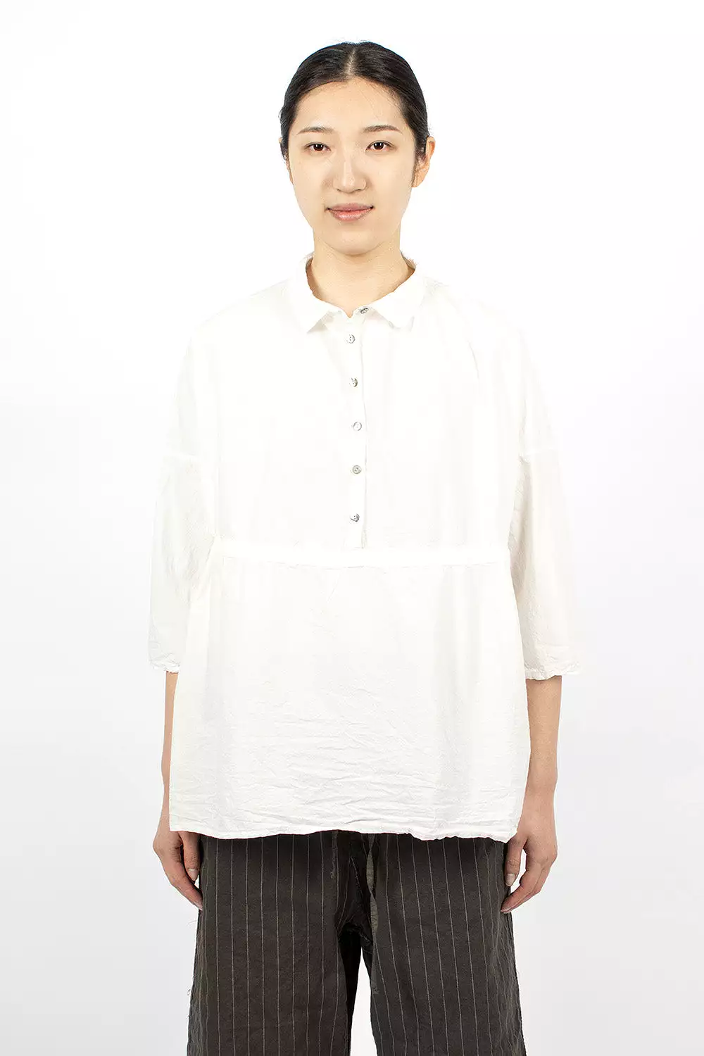 12_117 Drawstring Collar Shirt TC Milk