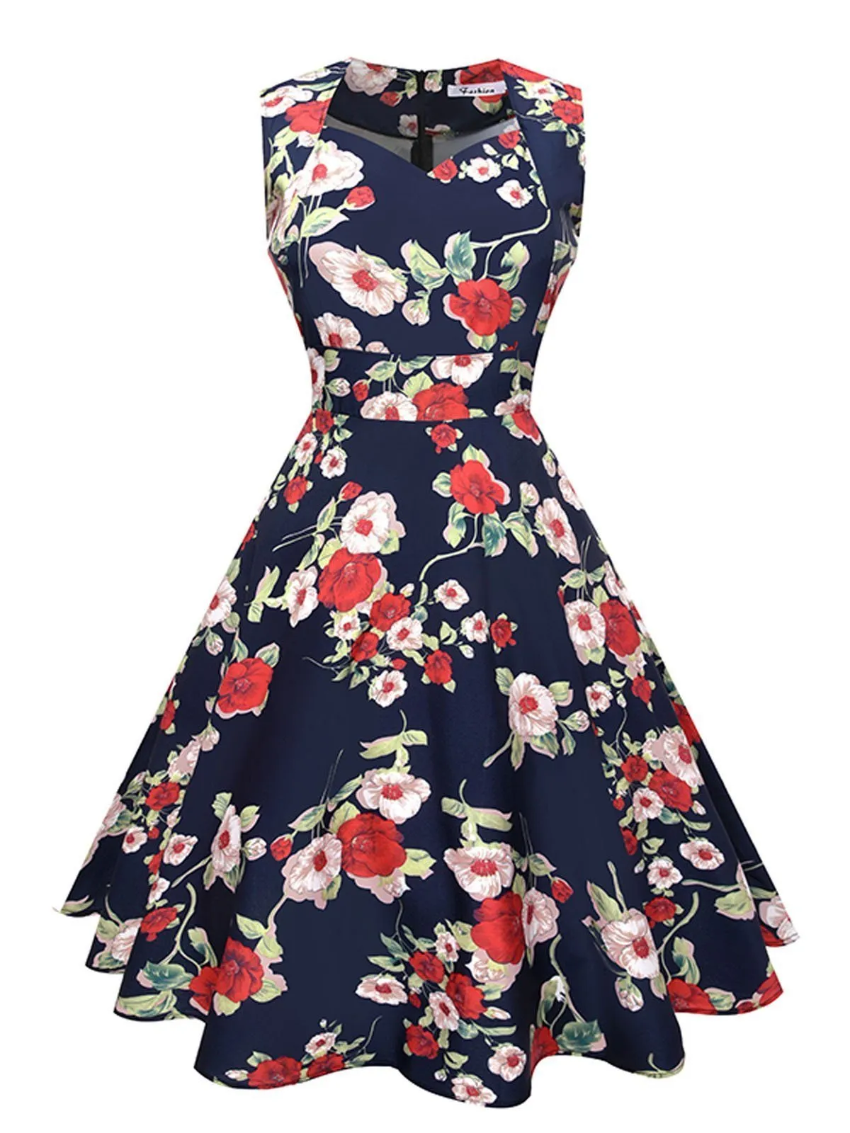 1950s Floral Print Swing Party Dress