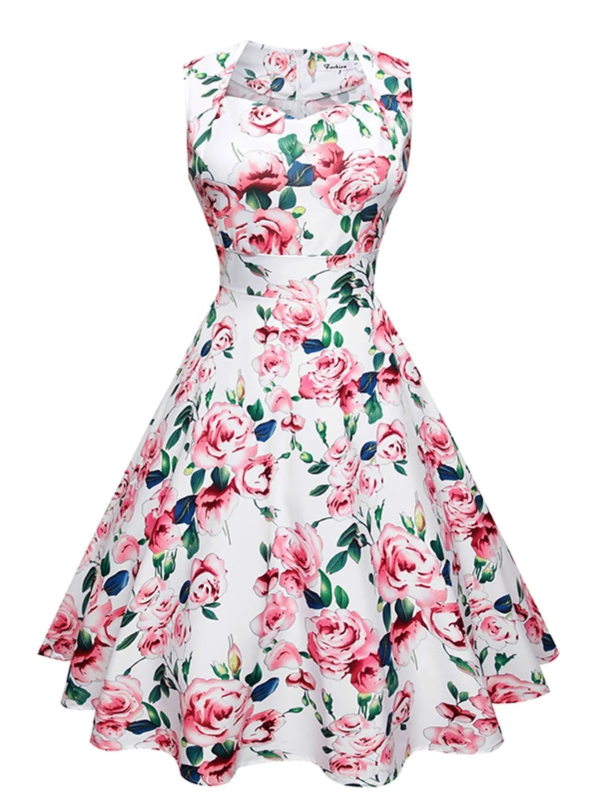 1950s Floral Print Swing Party Dress