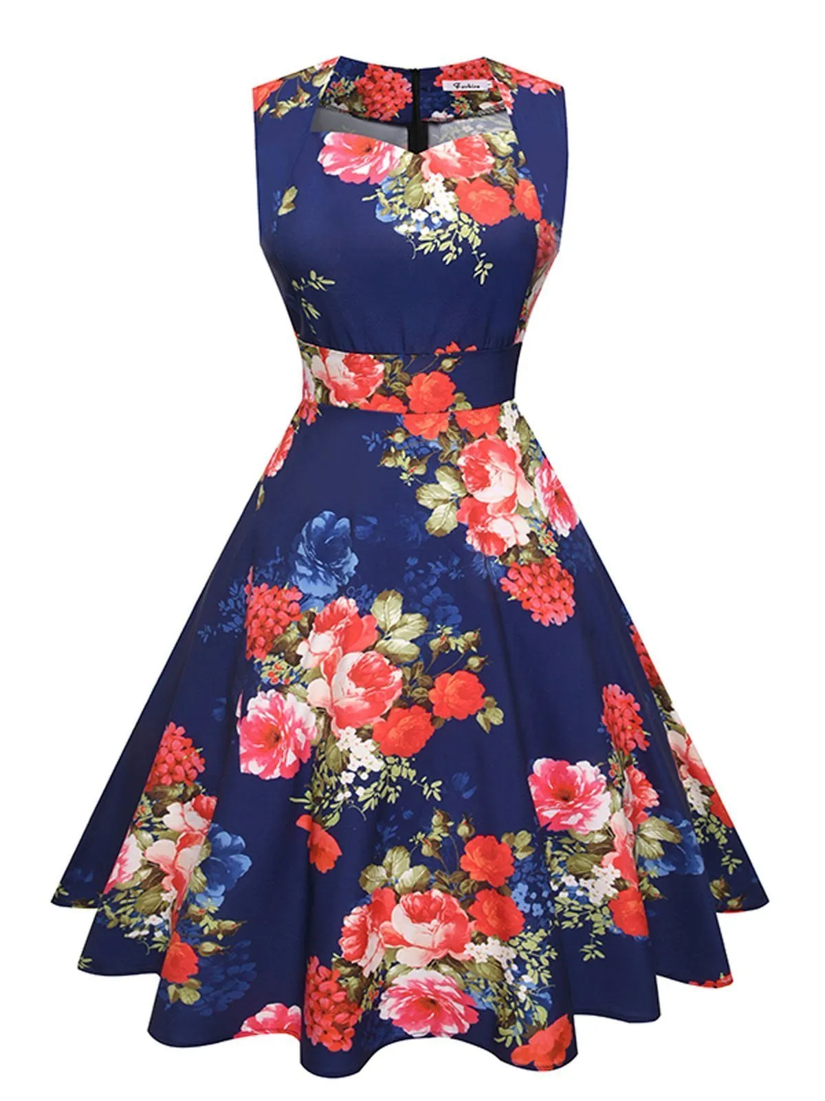 1950s Floral Print Swing Party Dress