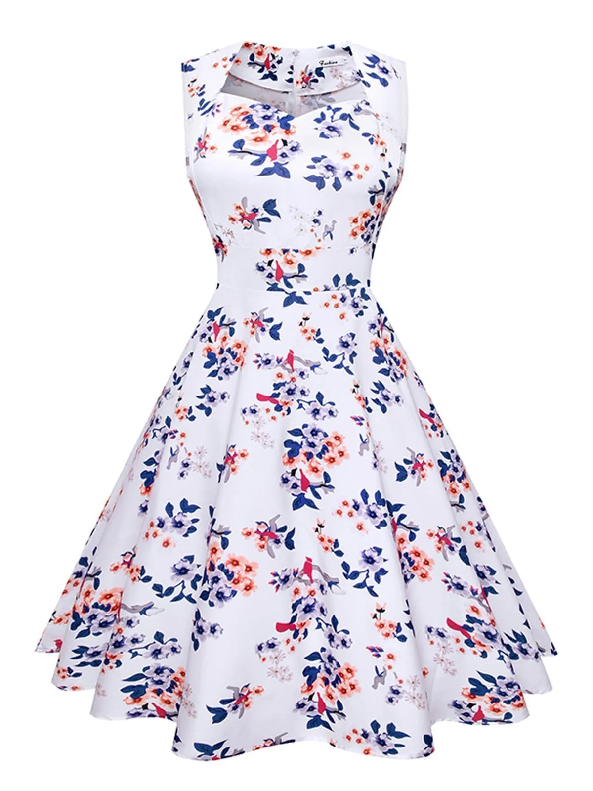 1950s Floral Print Swing Party Dress