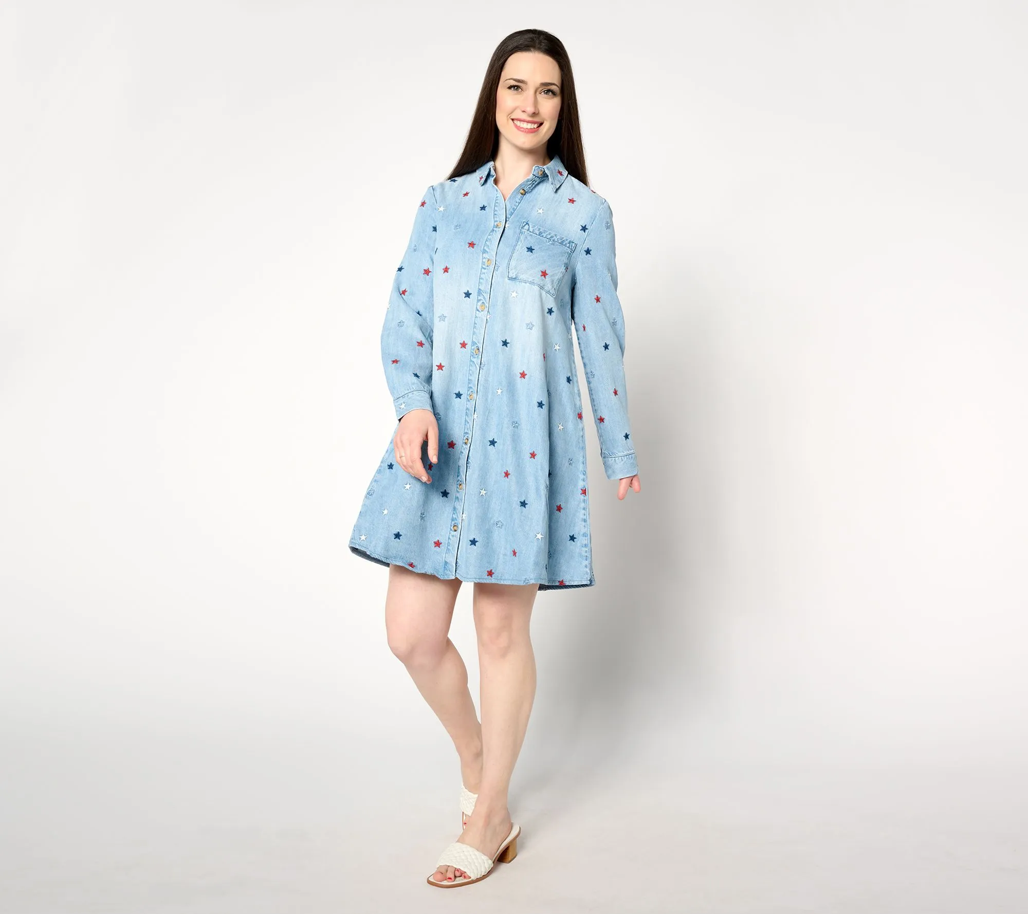 "As Is" Driftwood Jeans Scottie Long Sl Tencel Dress - Starry Night