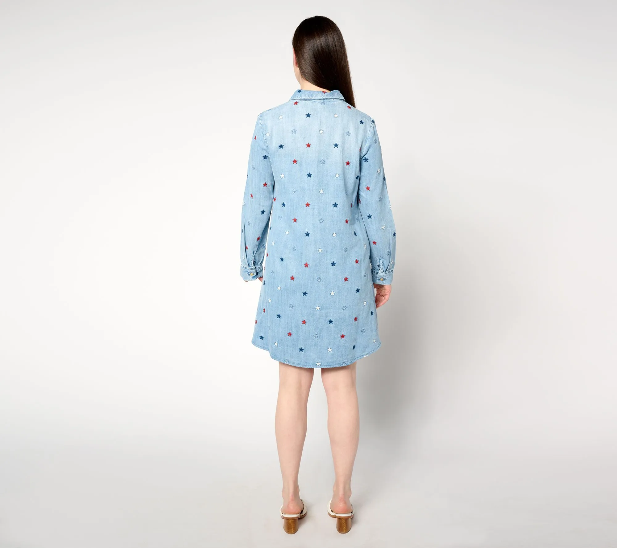 "As Is" Driftwood Jeans Scottie Long Sl Tencel Dress - Starry Night