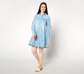 "As Is" Driftwood Jeans Scottie Long Sl Tencel Dress - Starry Night