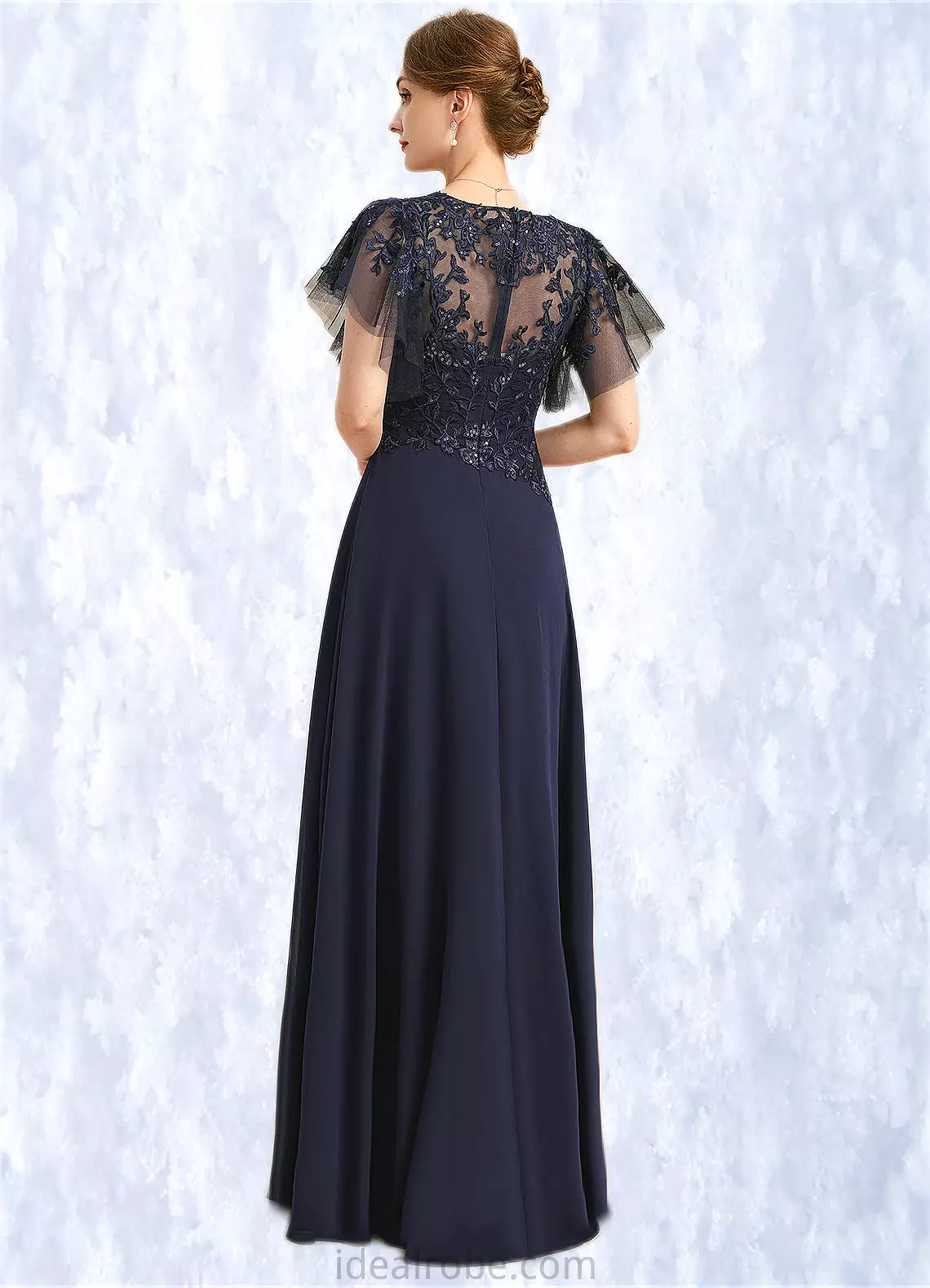 Adalyn A-line V-Neck Floor-Length Chiffon Lace Mother of the Bride Dress With Cascading Ruffles Sequins STKP0021738