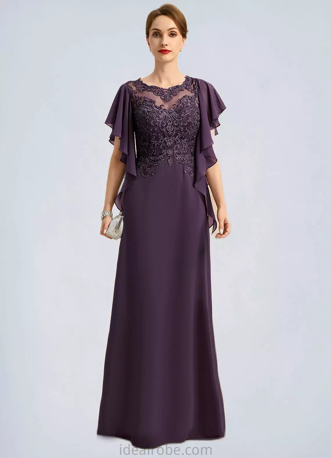 Adelaide A-line Scoop Illusion Floor-Length Chiffon Lace Mother of the Bride Dress STKP0021839