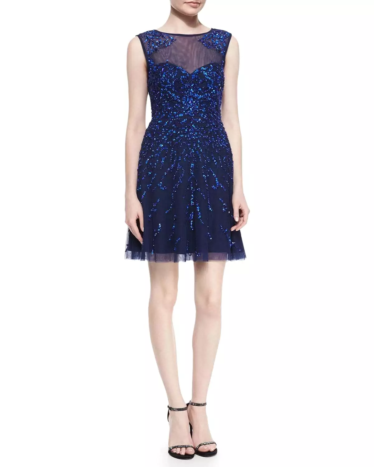 Adrianna Papell - 54465630 Illusion Jewel Sequined Mesh Cocktail Dress