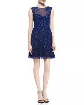 Adrianna Papell - 54465630 Illusion Jewel Sequined Mesh Cocktail Dress