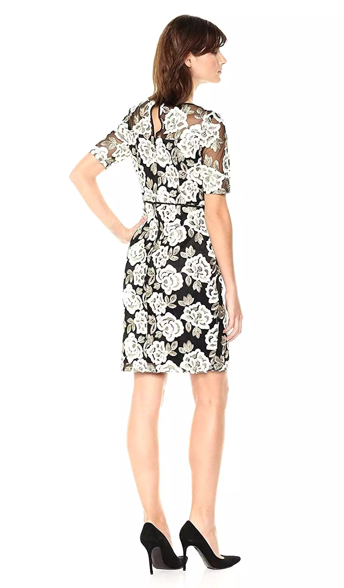 Adrianna Papell - AP1D101410 Floral Embroidered Illusion Bateau Dress