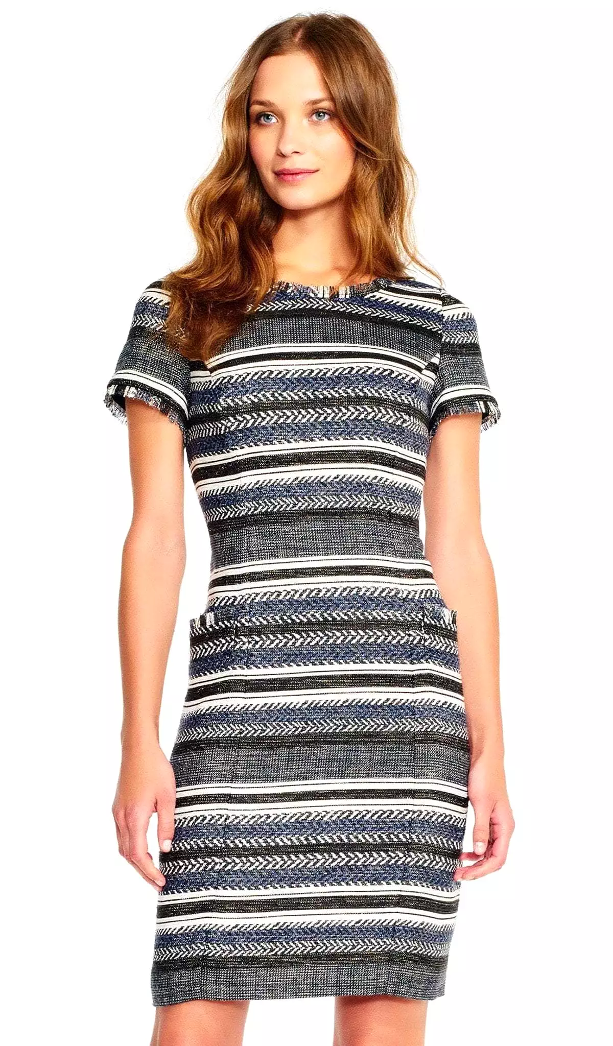 Adrianna Papell - AP1D101468 Stripe Patterned Sheath Dress With Cutout