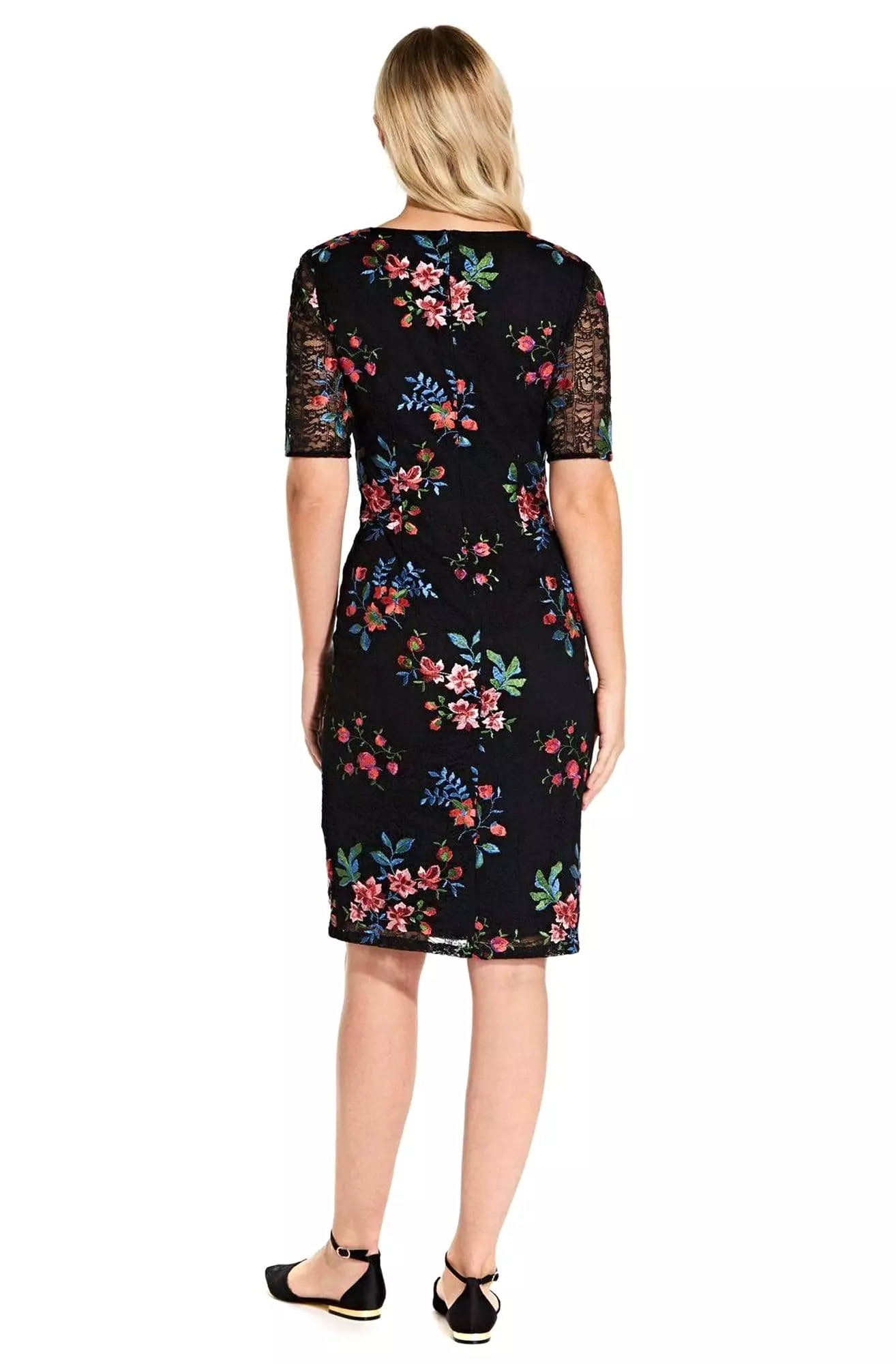 Adrianna Papell - AP1D102954 Floral Embroidered V-neck Sheath Dress