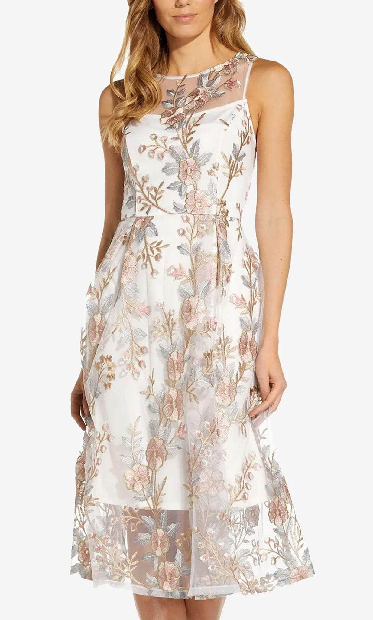 Adrianna Papell AP1D104513 - Floral Embroidered Midi Dress