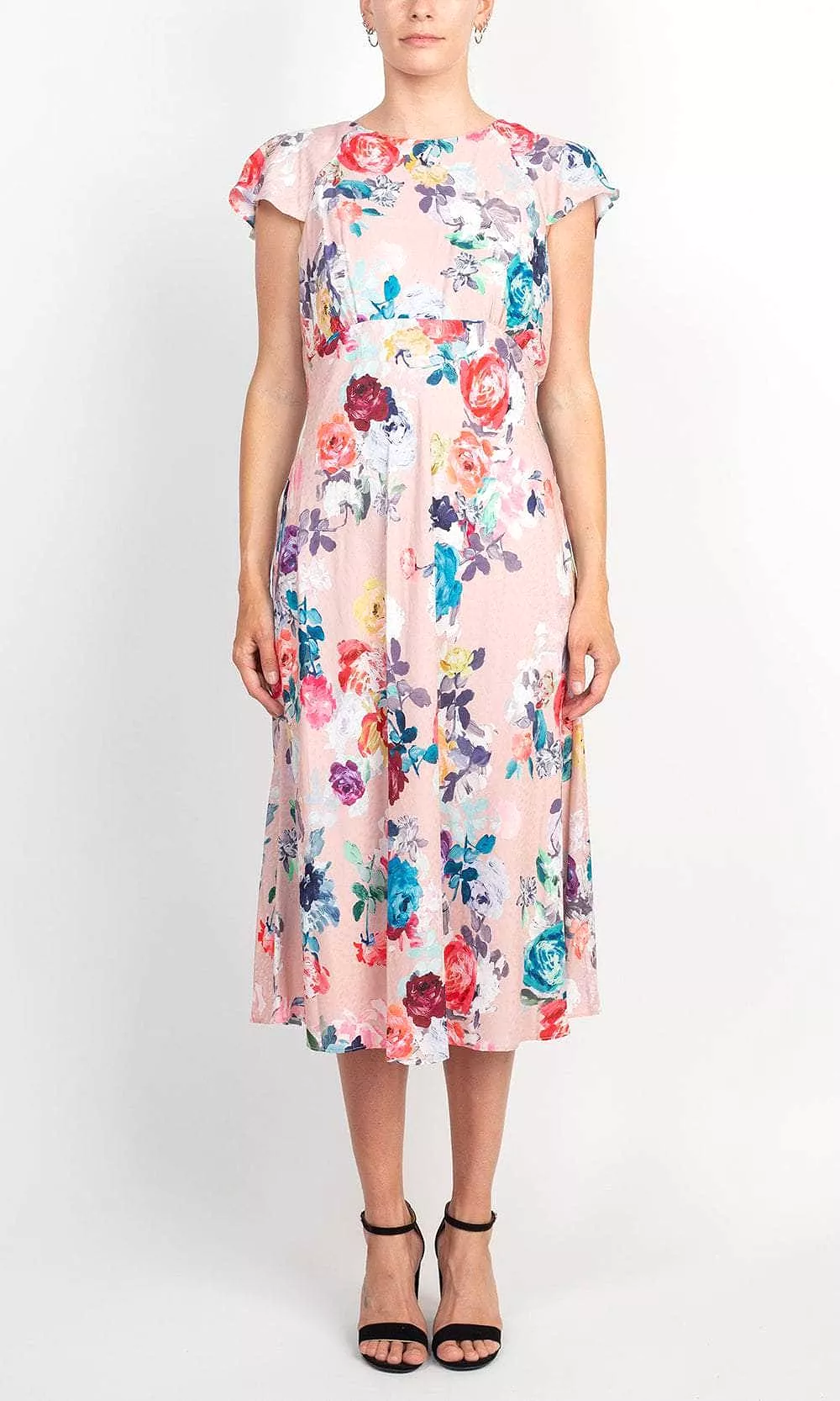 Adrianna Papell AP1D104619 - Floral Jewel Neck Casual Dress