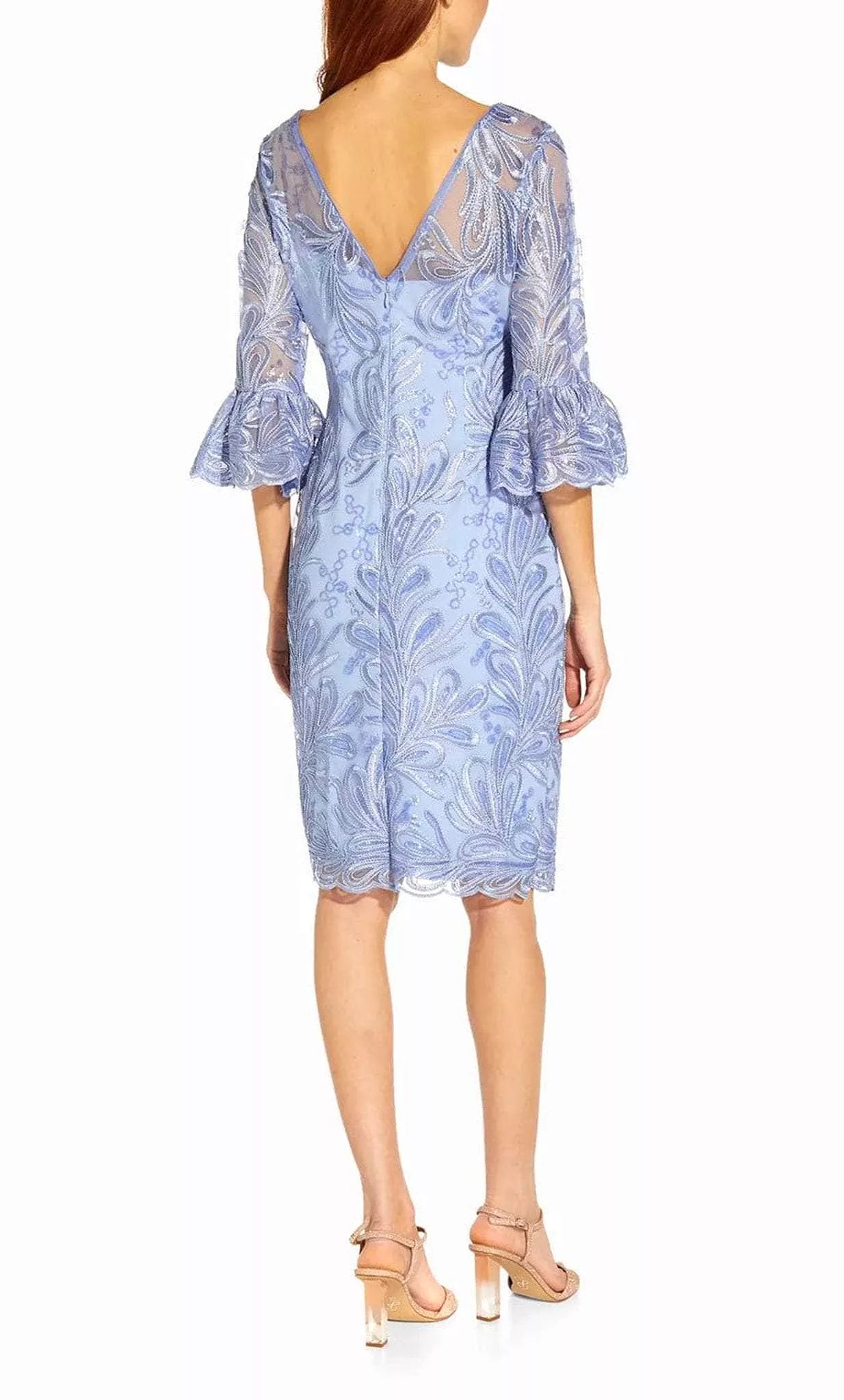 Adrianna Papell AP1D104722 - Embroidered Bell Sleeve Cocktail Dress