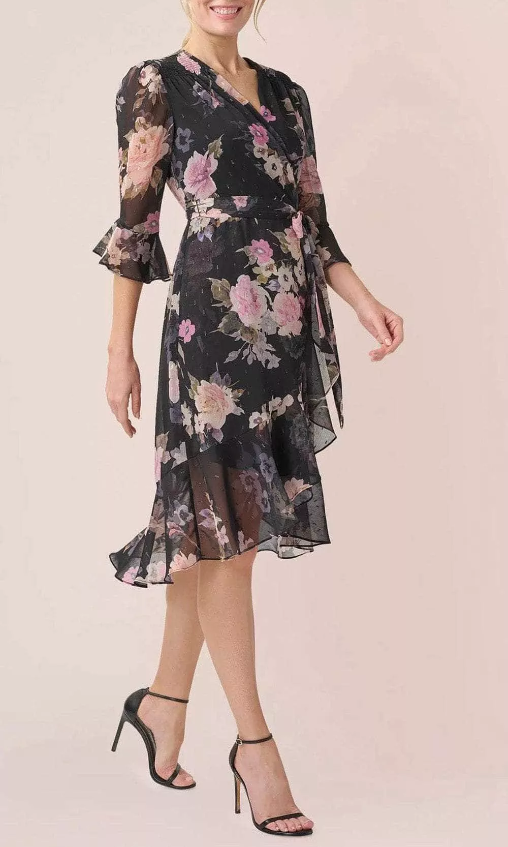 Adrianna Papell AP1D104917 - Floral Tie Waist Chiffon Dress