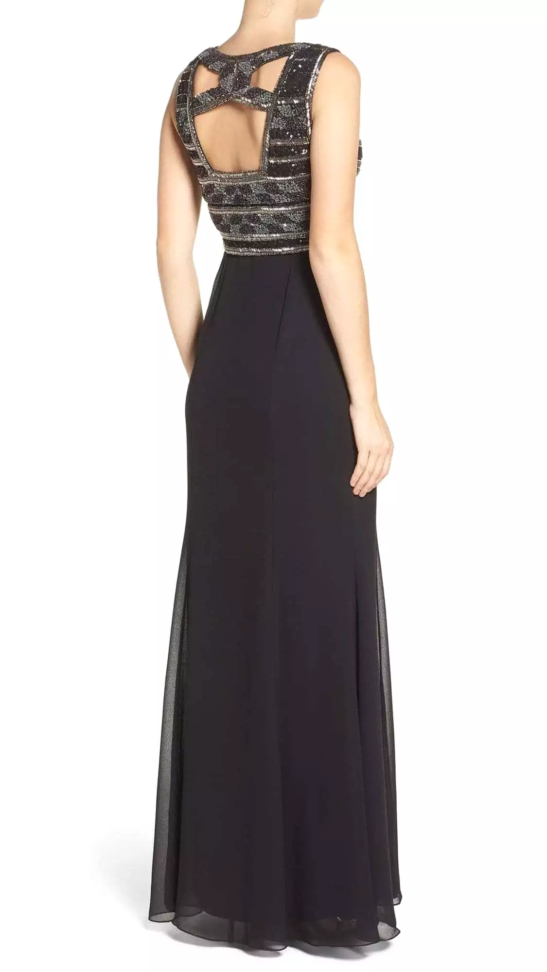 Adrianna Papell - AP1E201342 Ornate Plunging Sheath Dress in Black - 1 Pc Black in Size 16 Available