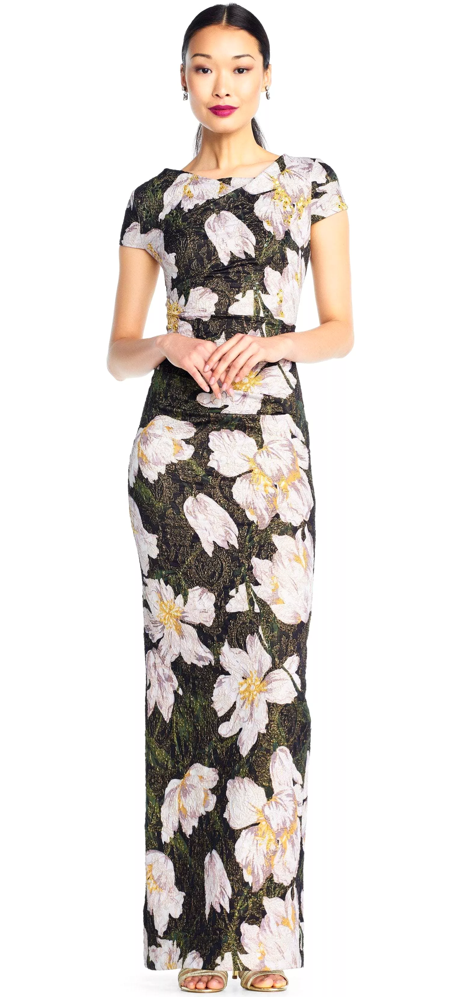 Adrianna Papell - AP1E203398 Floral Patterned Bateau Sheath Dress