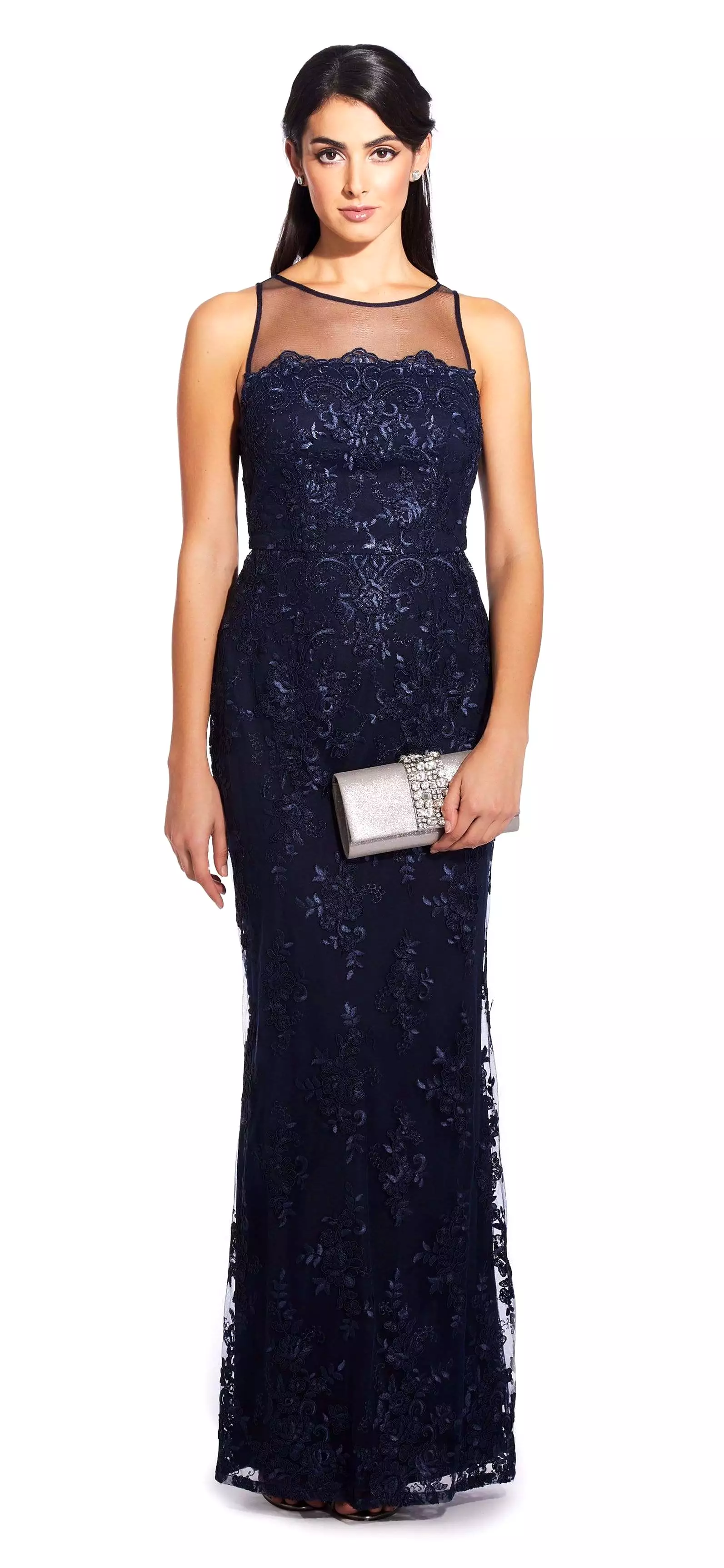 Adrianna Papell - AP1E204699 Embroidered Illusion Sheath Dress