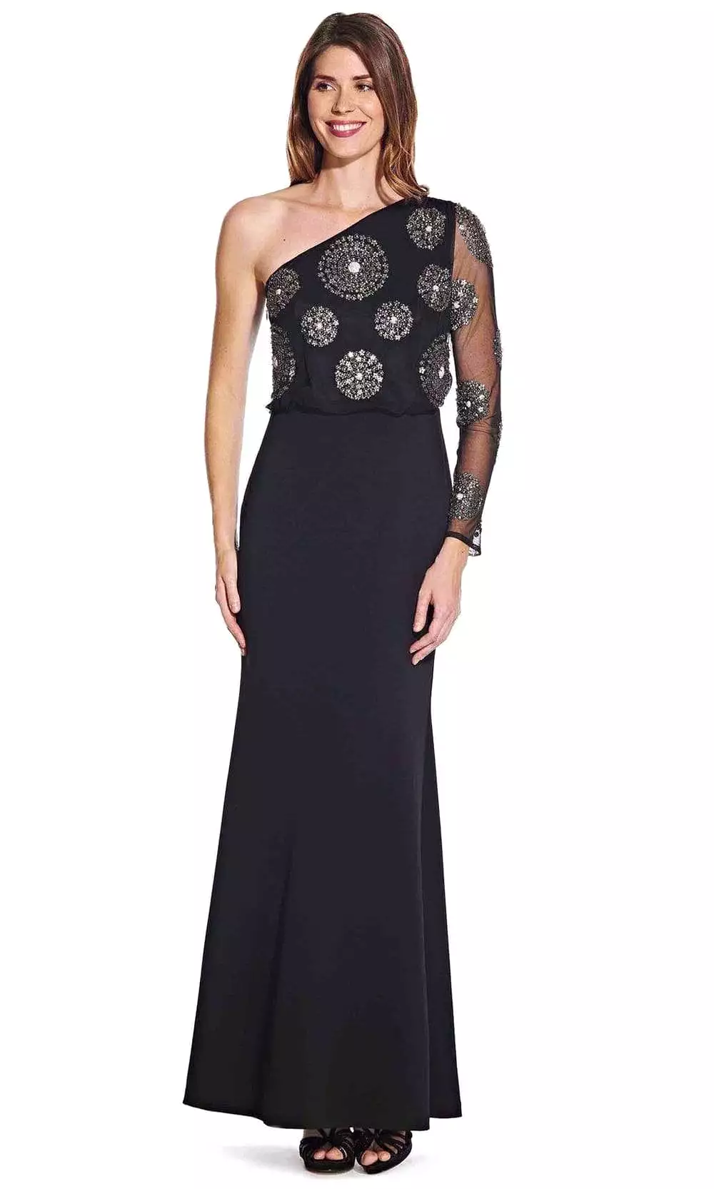 Adrianna Papell - AP1E206525 Embellished Asymmetric Trumpet Dress