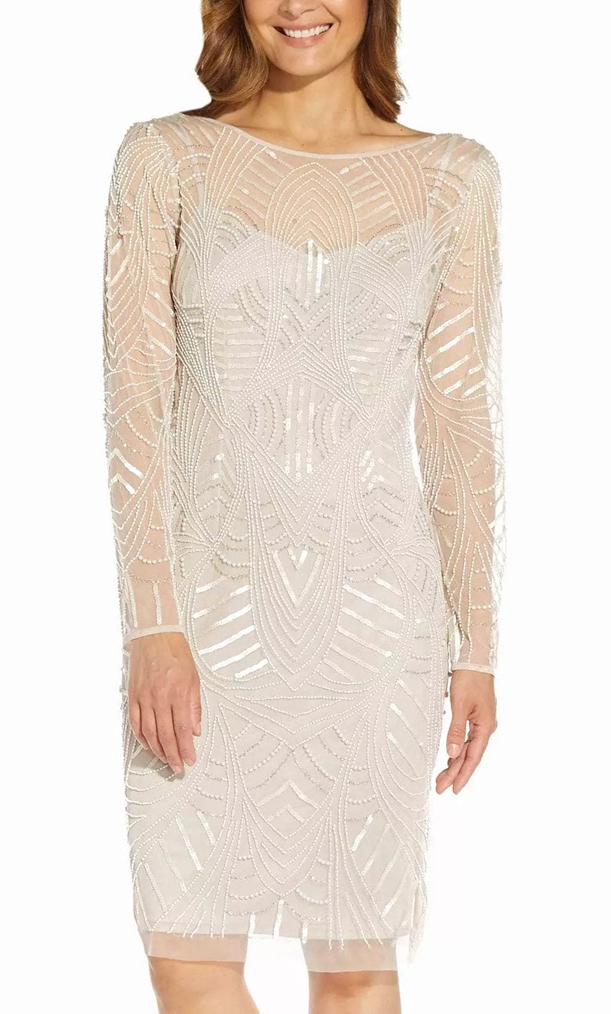 Adrianna Papell AP1E208662 - Long Sleeve Illusion Cocktail Dress