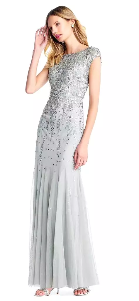 Adrianna Papell - Bead Embellished Bateau Godet Evening Gown AP1E202893