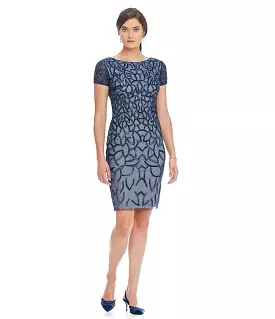 Adrianna Papell - Beaded Short Sleeves Cocktail Dress 41928650