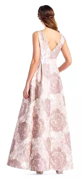 Adrianna Papell - Embellished Bateau A-line Dress AP1E203263 - 1 pc Taupe Multi In Size 14 Available