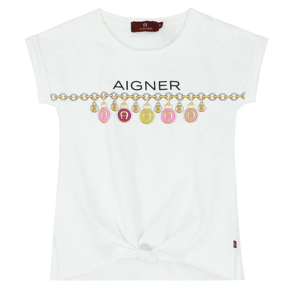 Aigner T-Shirt Chain Across Logo White