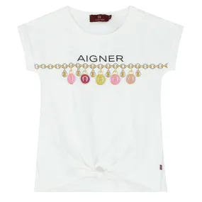 Aigner T-Shirt Chain Across Logo White