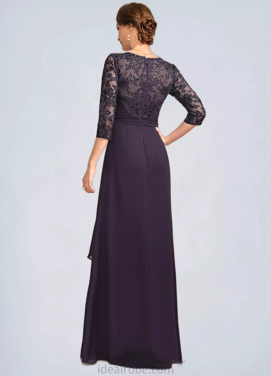 Alexia A-line V-Neck Floor-Length Chiffon Lace Mother of the Bride Dress With Cascading Ruffles Sequins STKP0021796