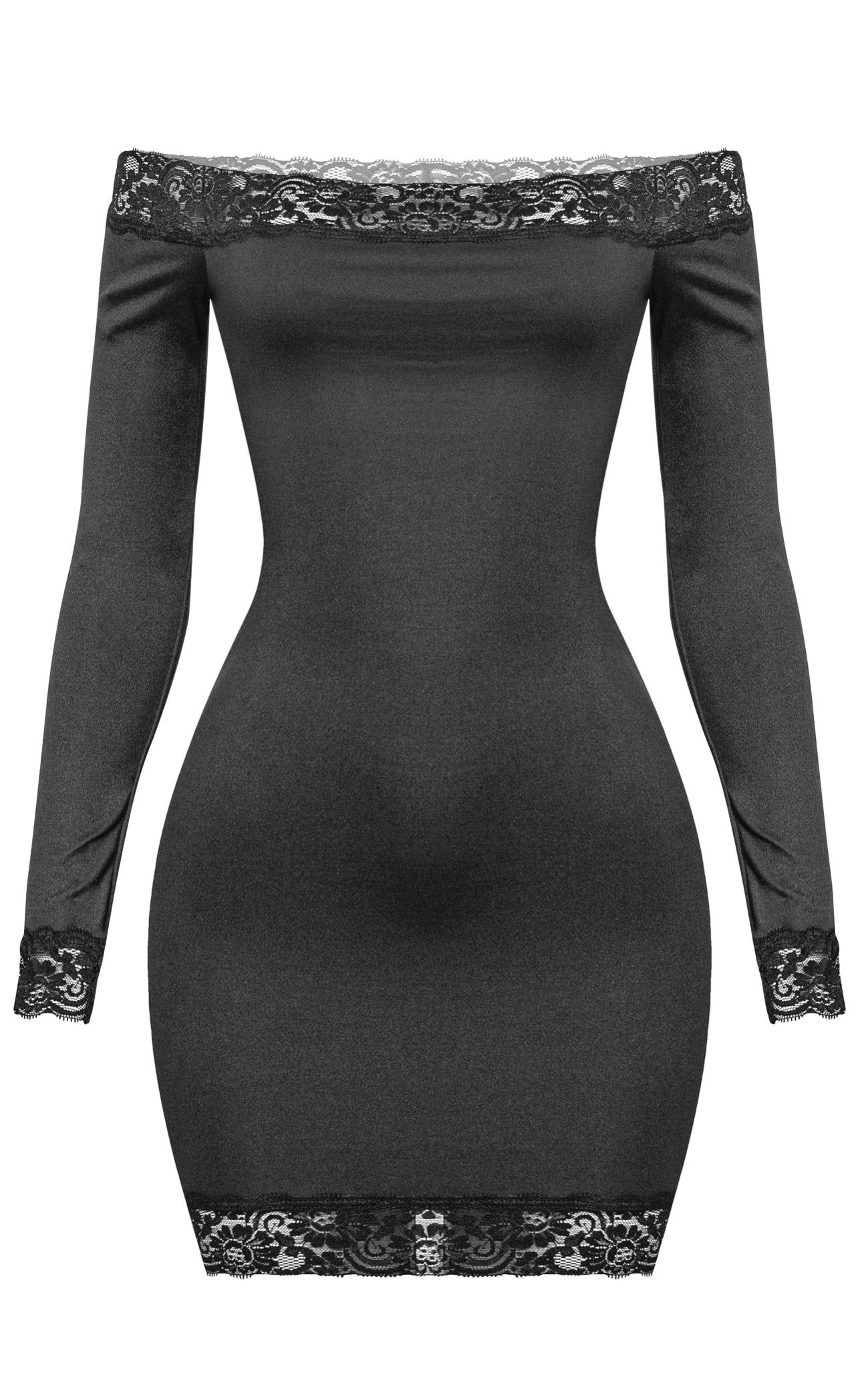 Amari Long Sleeve Off The Shoulder Lace Trim Mini Dress