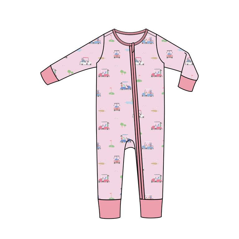 Angel Dear - Pink Golf Carts Zipper Romper