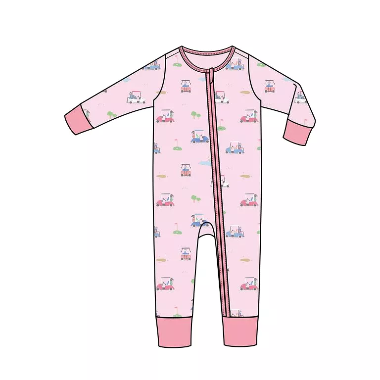 Angel Dear - Pink Golf Carts Zipper Romper