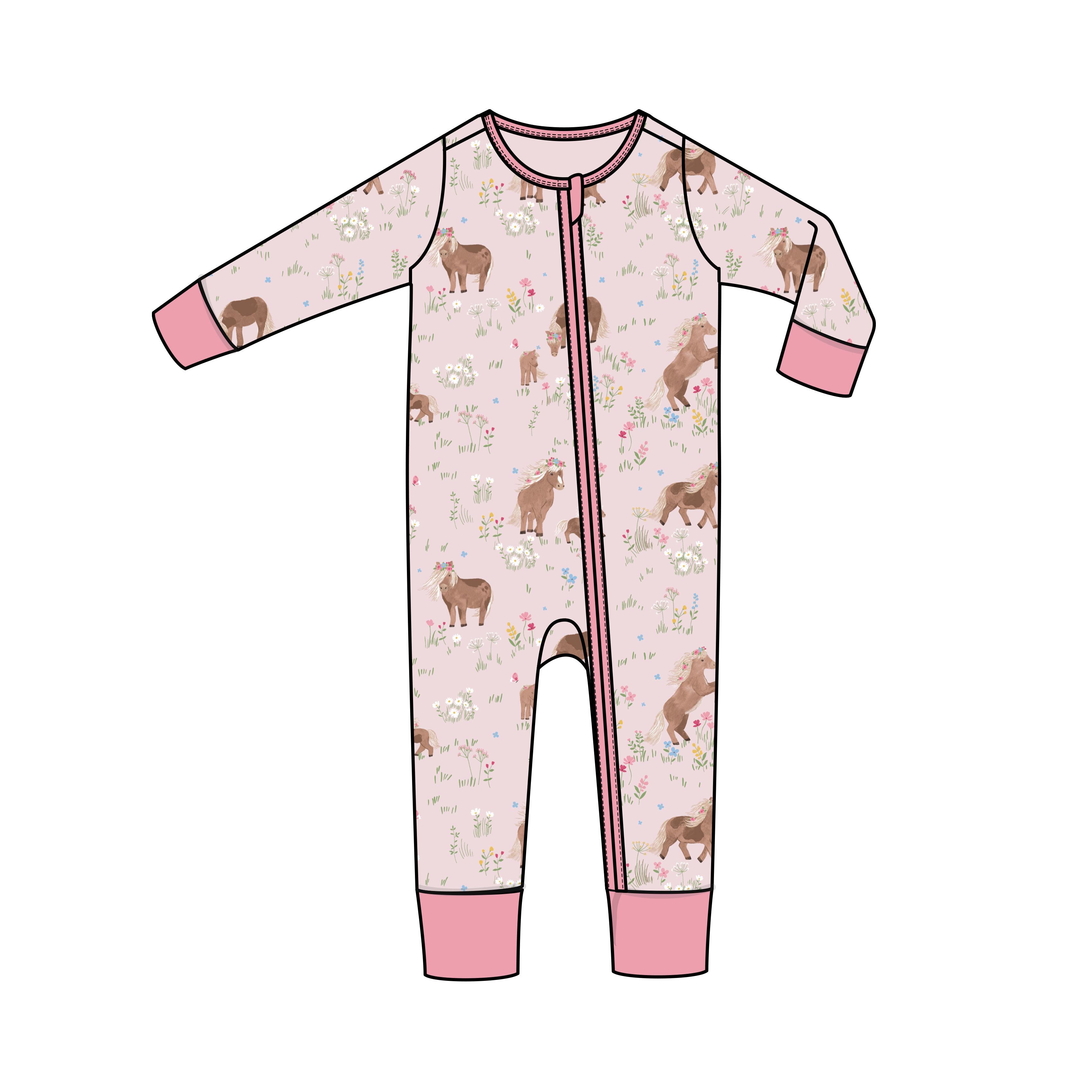 Angel Dear - Watercolor Ponies Zipper Romper