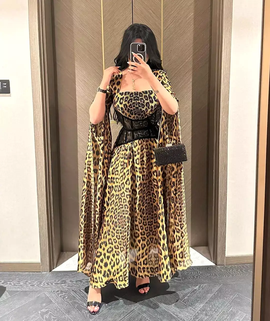 Arabia Fashion Leopard Print Long Sleeve Prom Dresses L S5059416