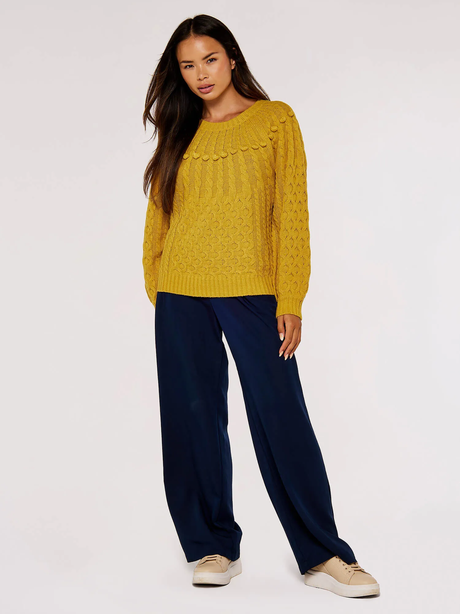 Aran Knit Pom Pom Jumper | Apricot Clothing