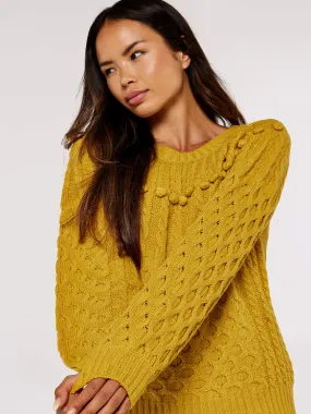 Aran Knit Pom Pom Jumper | Apricot Clothing