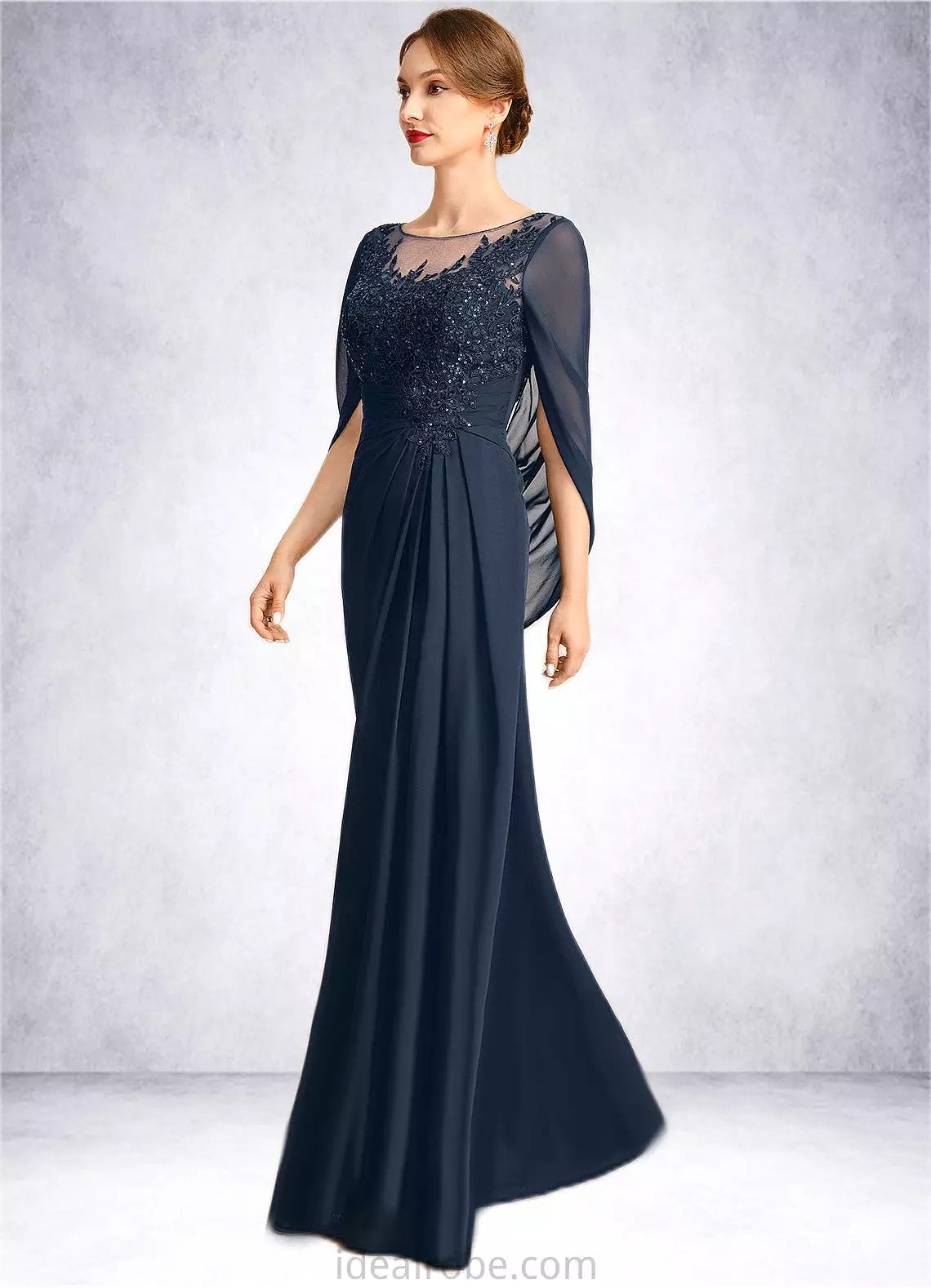 Aubrie A-line Scoop Illusion Floor-Length Chiffon Lace Mother of the Bride Dress With Pleated Sequins STKP0021625