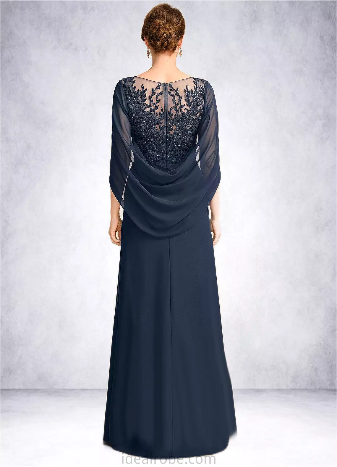 Aubrie A-line Scoop Illusion Floor-Length Chiffon Lace Mother of the Bride Dress With Pleated Sequins STKP0021625