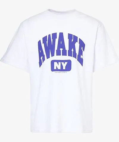 Awake NY Mens White Varsity logo-print cotton-jersey T-shirt