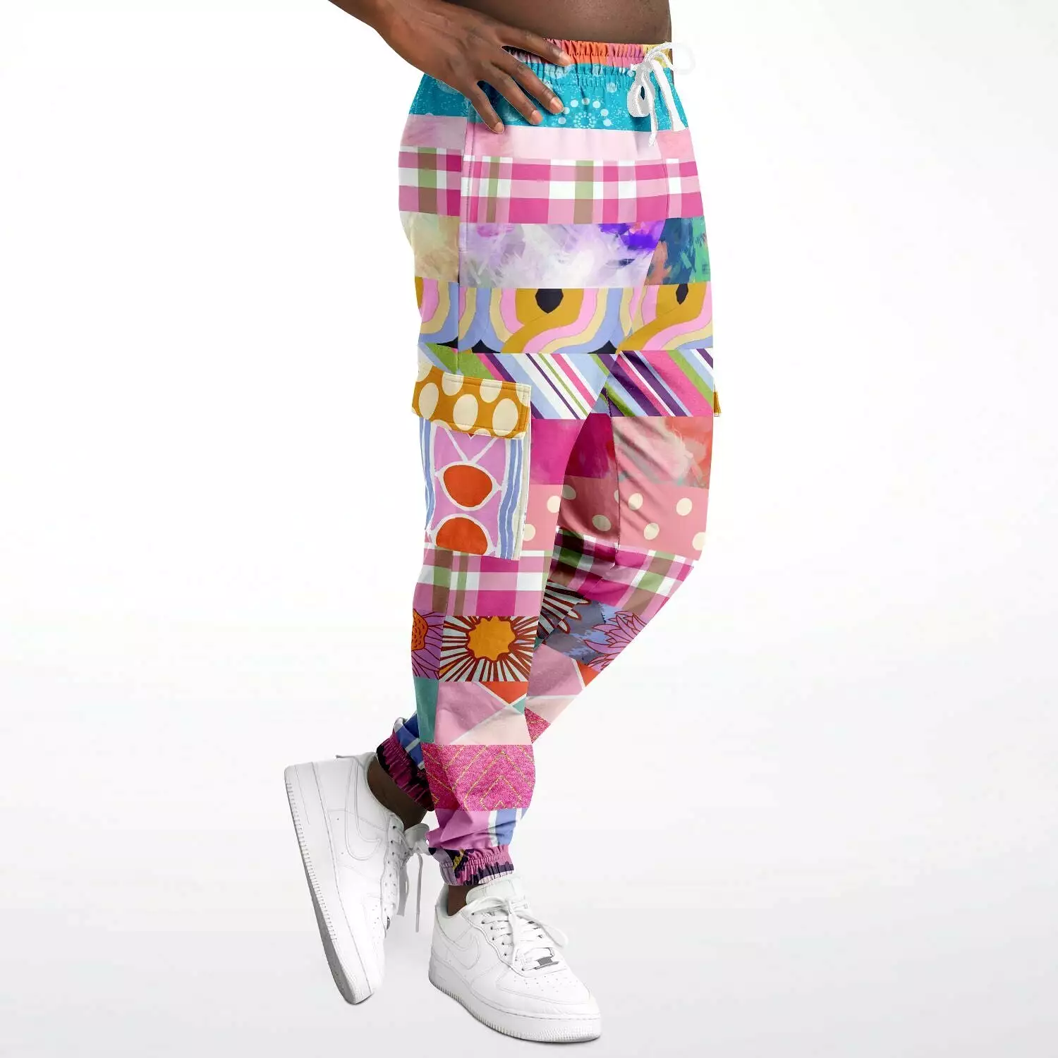 Bahama Mama Pink Floral Patchwork Unisex Cargo Sweats