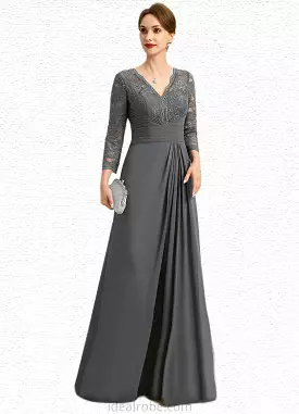 Barbara A-line V-Neck Floor-Length Chiffon Lace Mother of the Bride Dress With Pleated STKP0021850