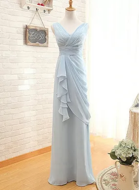 Beautiful Light Blue Bridesmaid Dresses, Chiffon Wedding Party Dresses, Prom Dresses