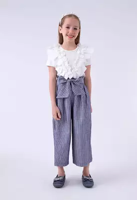 Belted Pants And Ruffled T-Shirt Set