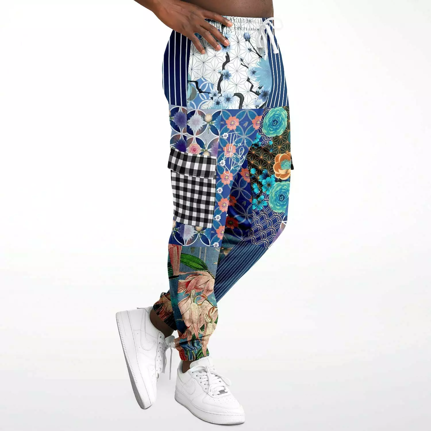 Blue Andalusian Floral Patchwork Unisex Cargo Sweats