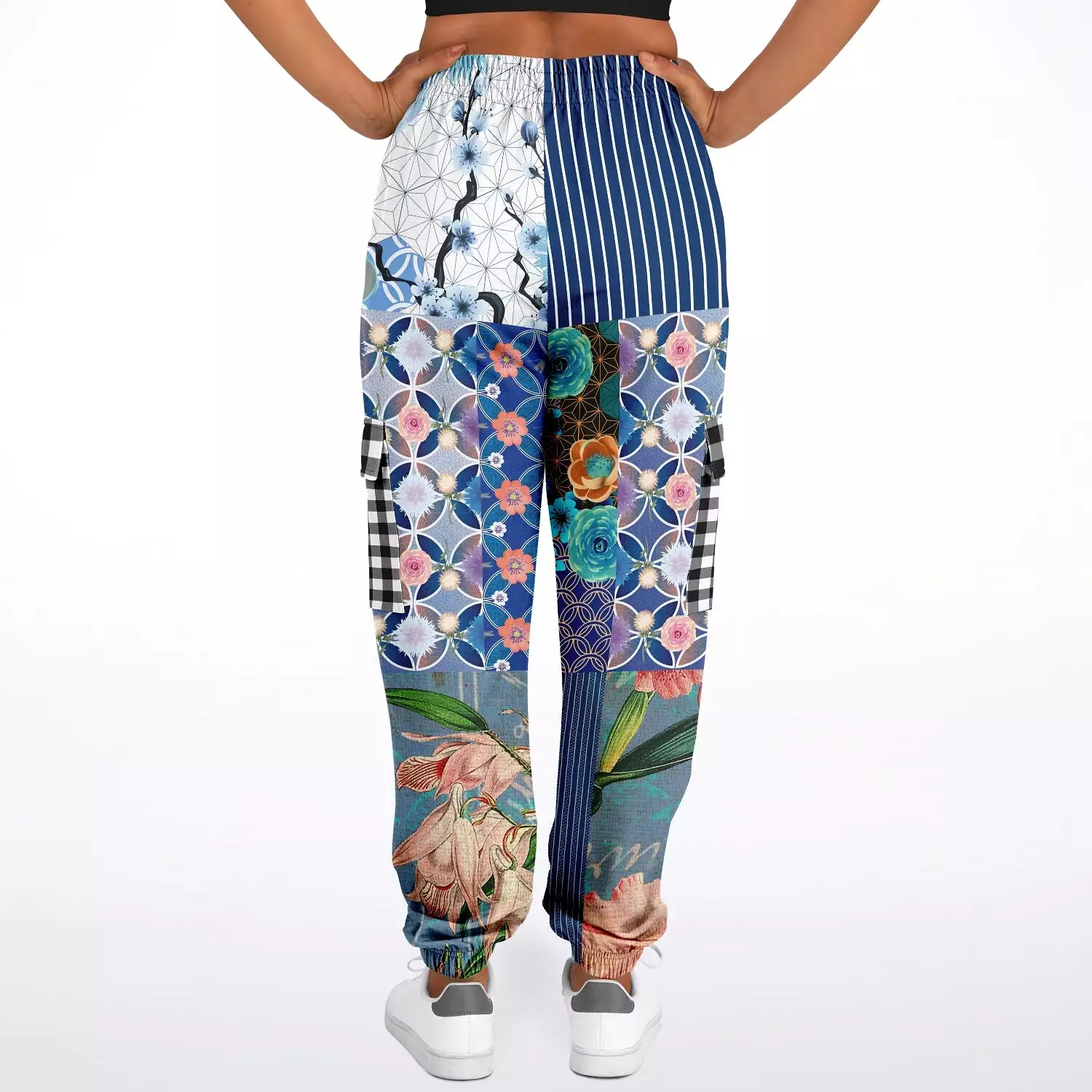 Blue Andalusian Floral Patchwork Unisex Cargo Sweats