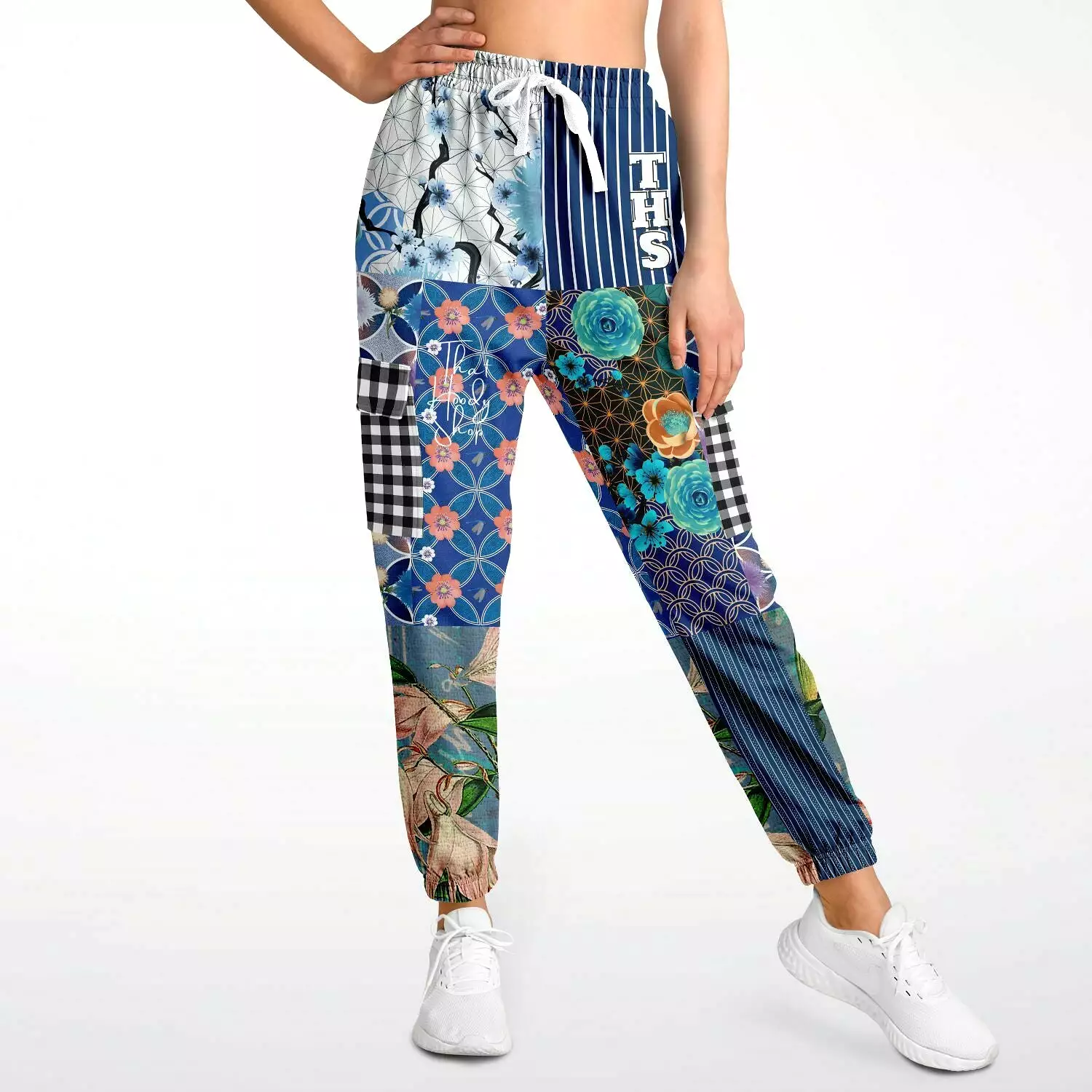 Blue Andalusian Floral Patchwork Unisex Cargo Sweats