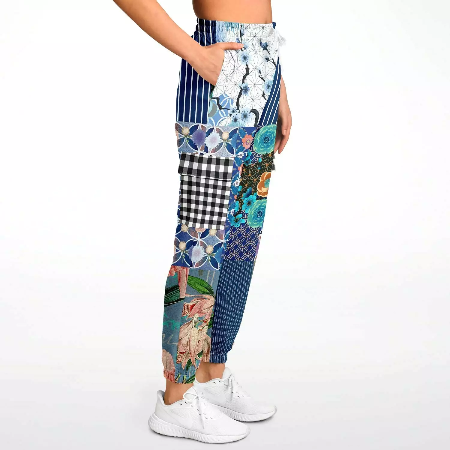 Blue Andalusian Floral Patchwork Unisex Cargo Sweats