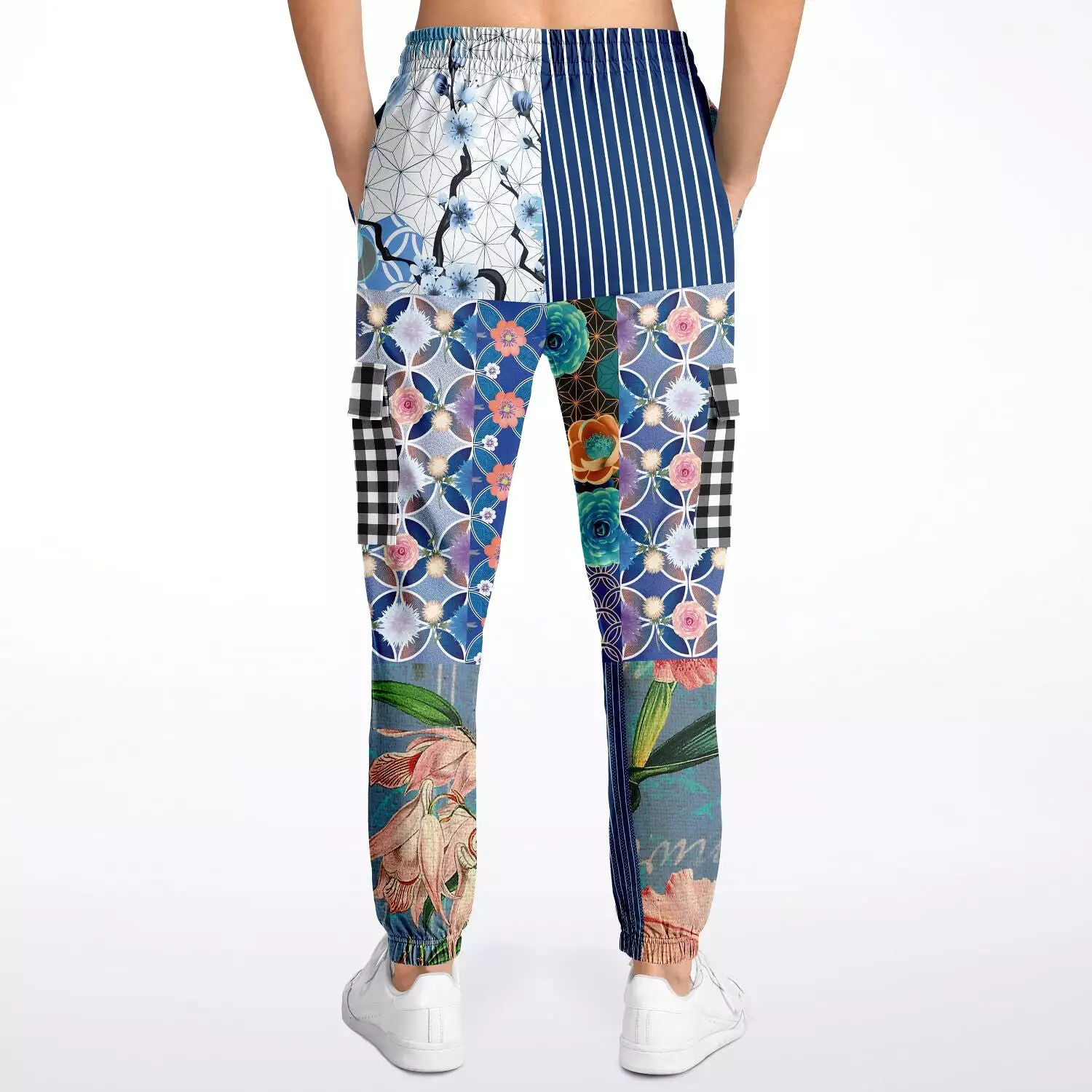 Blue Andalusian Floral Patchwork Unisex Cargo Sweats