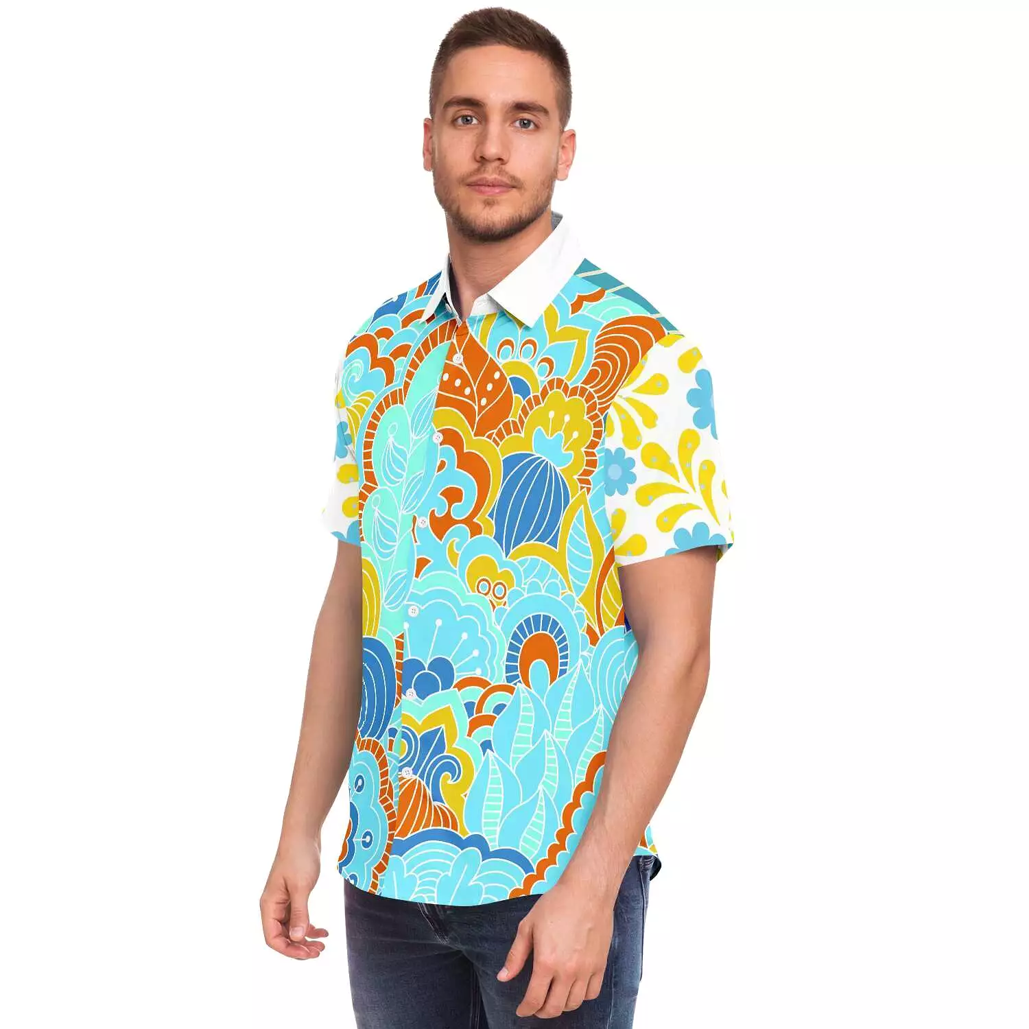 Blue Bullwinkle Short Sleeve Button Down Shirt